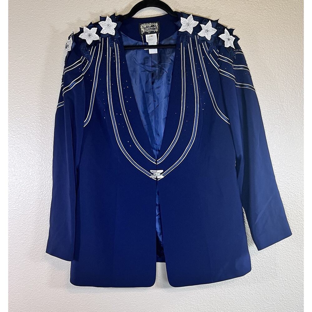 Champagne Italy Plus 16 Navy Blue Blazer Embellishes Floral Sparkling Details